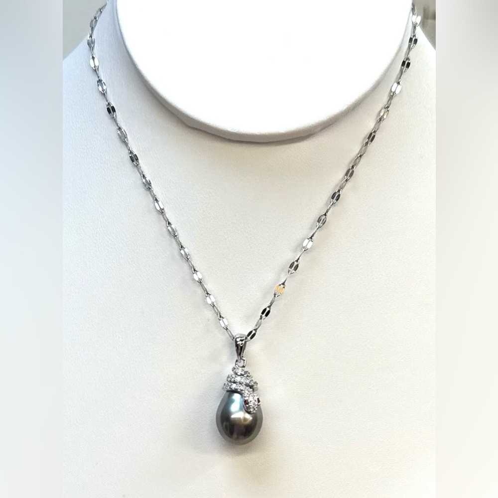 NPT12 Tahitian FLAWLESS Teardrop OMBRÉ 10.9mm Pearl SNAKE Pendant 18KWGold S925 - Picture 3 of 9